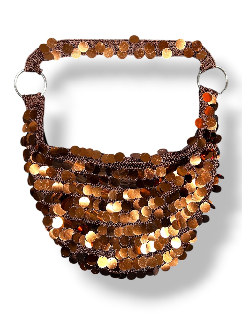 4/$20 Bronze Paillette Sequin Crochet Hobo Shoulder Bag Y2K Zip Top